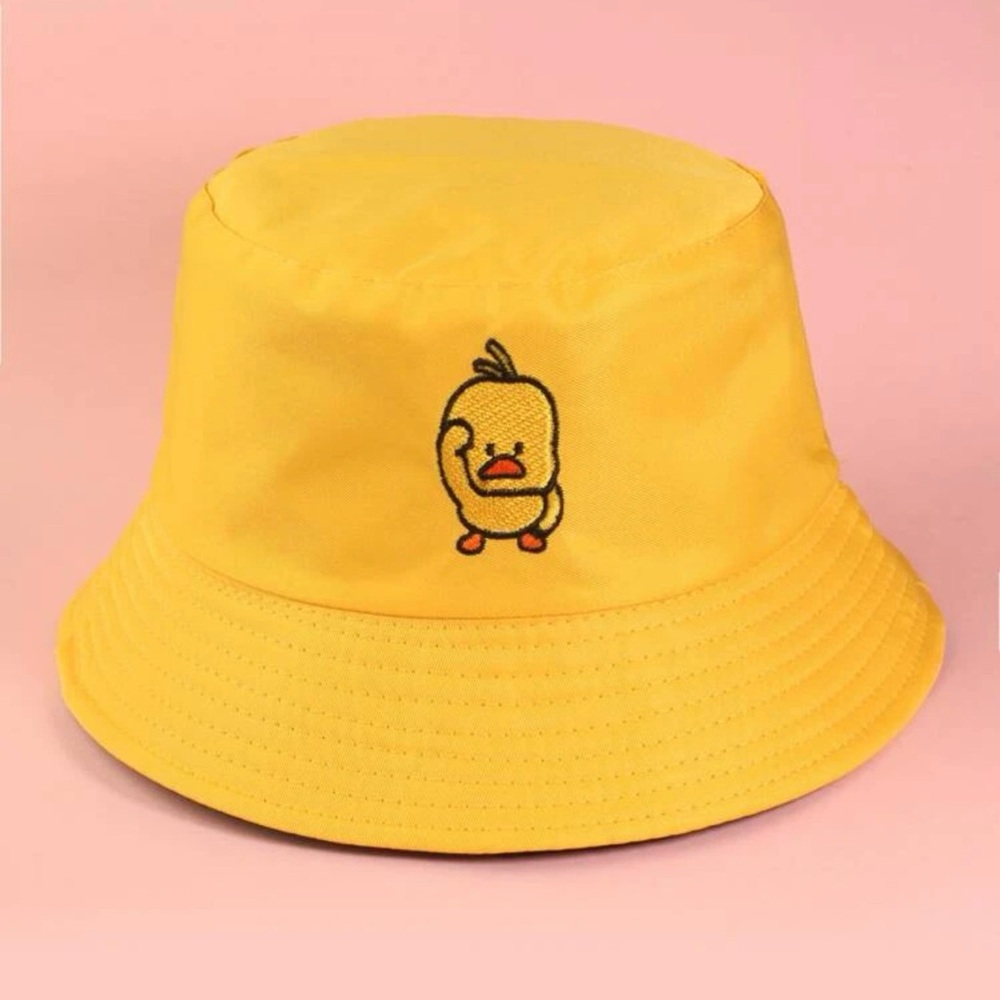 Yellow Duck Bucket Hat with Cute Embroidery